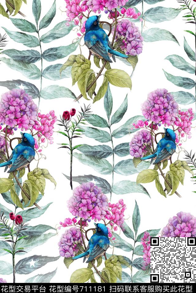 花鸟花朵花卉数码印花华亿平台下载（图片编号: 711181） - 瓦栏（Walan）