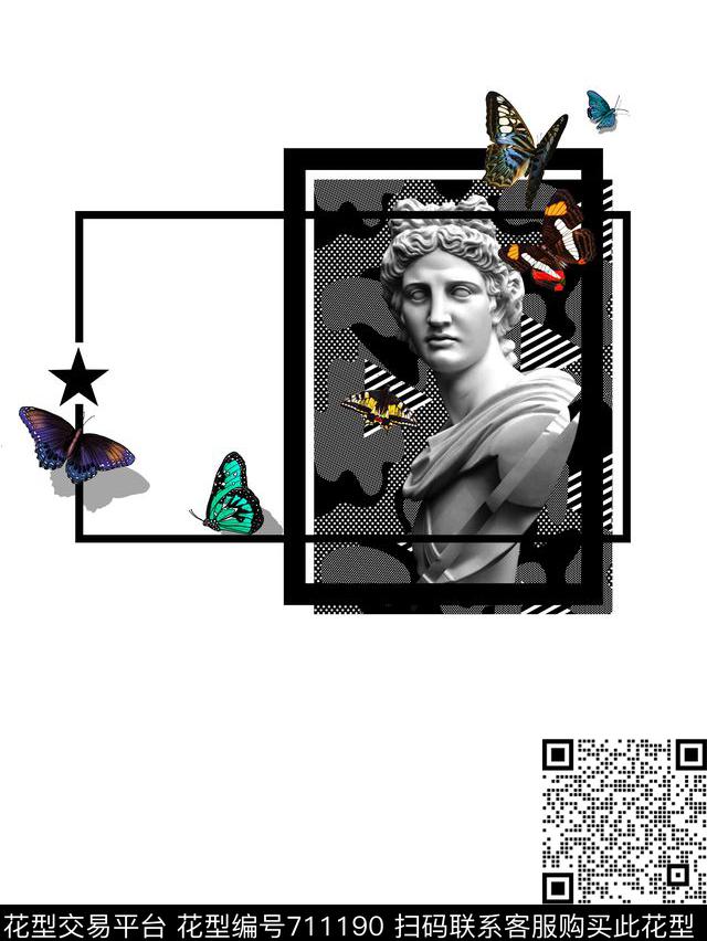 大牌几何蝴蝶数码印花华亿平台下载（图片编号: 711190） - 瓦栏（Walan）