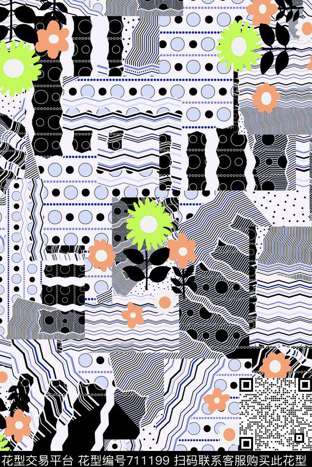 花朵不规则几何圆形数码印花华亿平台下载（图片编号: 711199） - 瓦栏（Walan）