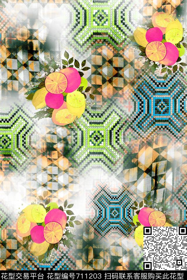 水果花卉花朵几何数码印花华亿平台下载（图片编号: 711203） - 瓦栏（Walan）