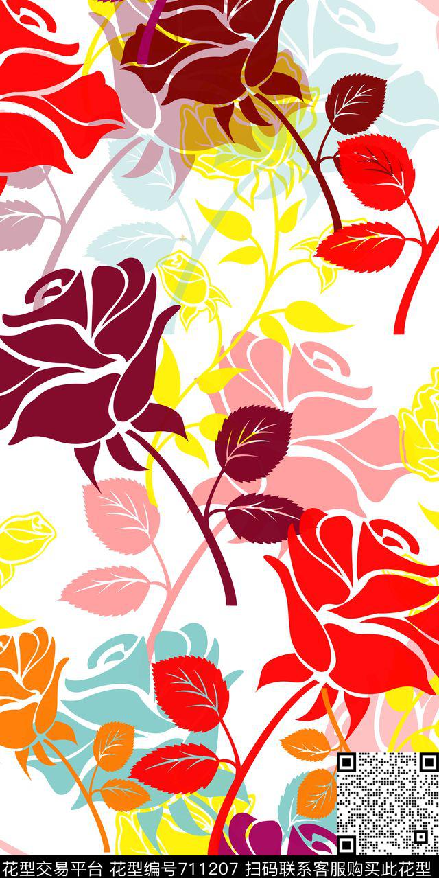 玫瑰花朵花卉数码印花华亿平台下载（图片编号: 711207） - 瓦栏（Walan）