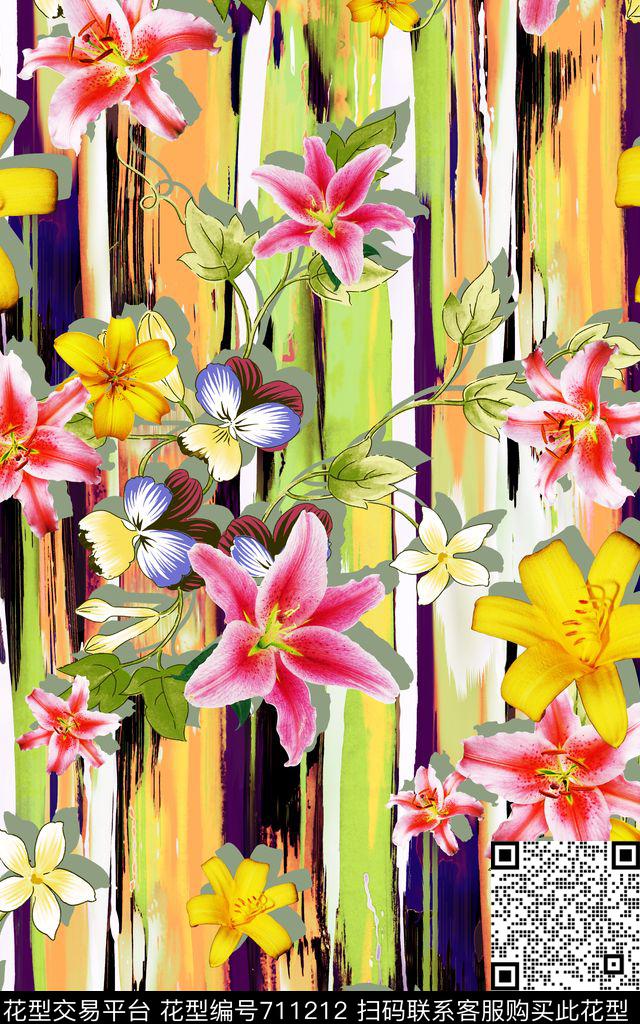 康乃馨花朵花卉数码印花华亿平台下载（图片编号: 711212） - 瓦栏（Walan）
