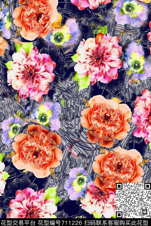 肌理底纹花卉手绘花数码印花华亿平台下载（图片编号: 711226） - 瓦栏（Walan）
