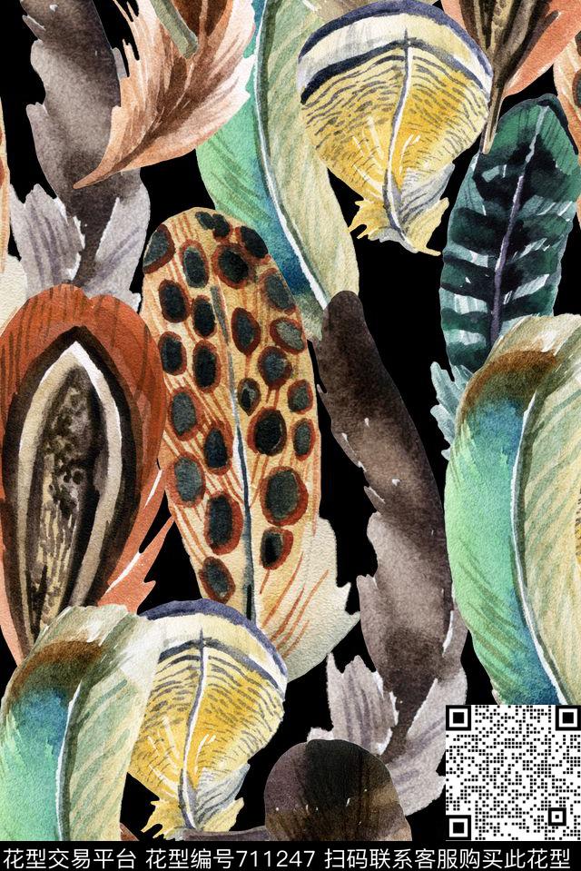 羽毛孔雀多彩数码印花华亿平台下载（图片编号: 711247） - 瓦栏（Walan）