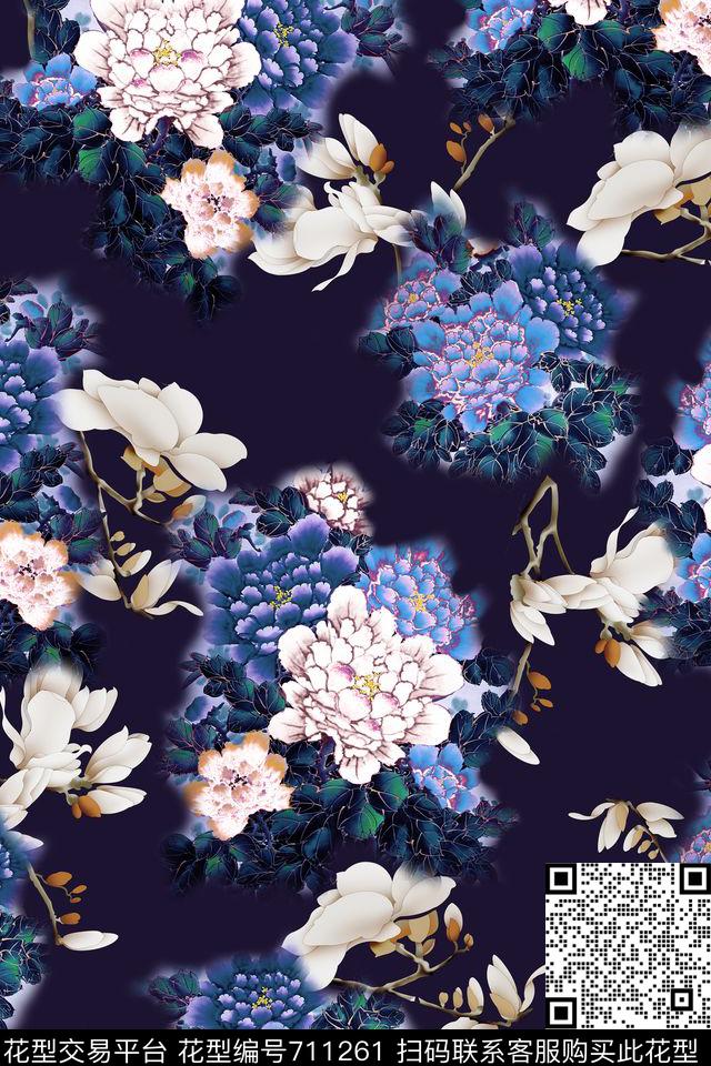 女装油画花鸟植物数码印花华亿平台下载（图片编号: 711261） - 瓦栏（Walan）