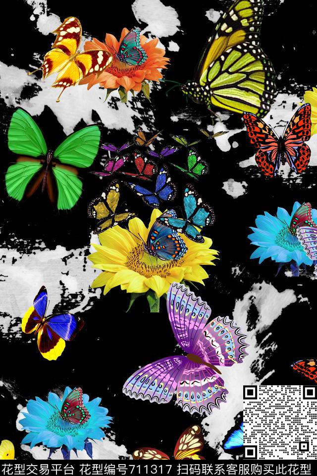 大花花朵花卉数码印花华亿平台下载（图片编号: 711317） - 瓦栏（Walan）
