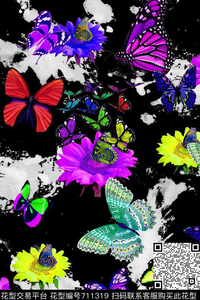 大花花朵花卉数码印花华亿平台下载（图片编号: 711319） - 瓦栏（Walan）