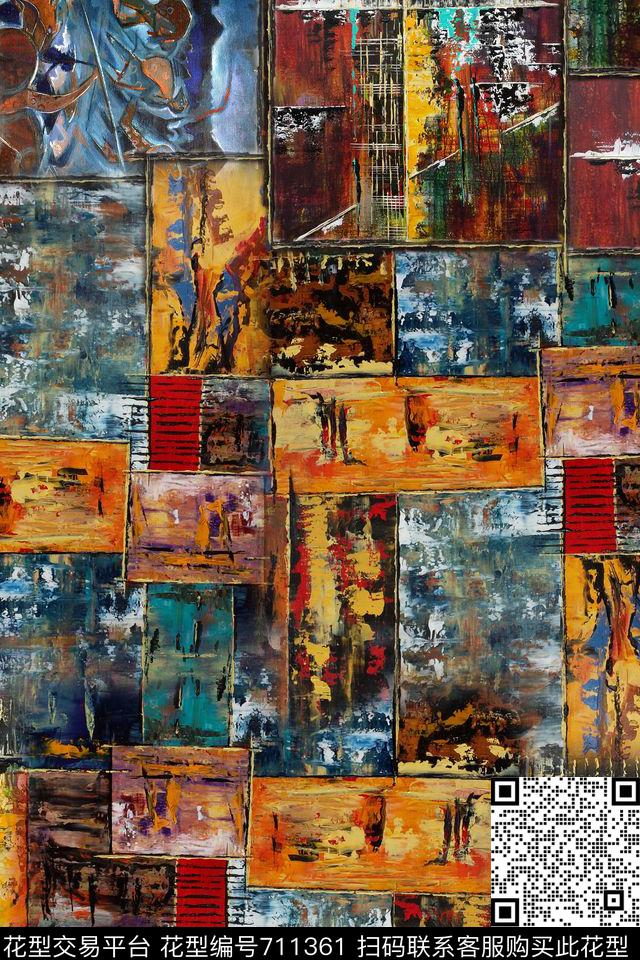 牡丹抽象油画数码印花华亿平台下载（图片编号: 711361） - 瓦栏（Walan）
