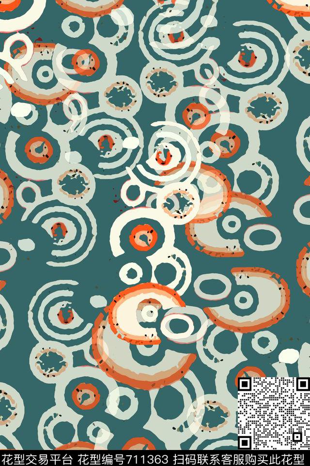 青蓝雅韵系列圆圈组合圆圈与波点数码印花华亿平台下载（图片编号: 711363） - 瓦栏（Walan）