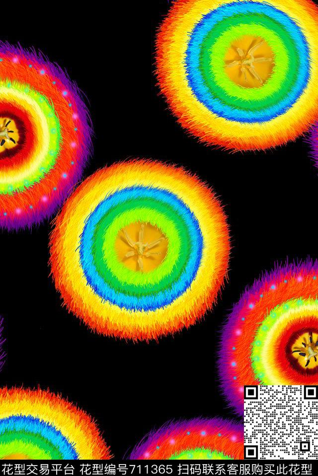 抽象手绘几何圆圈数码印花时尚潮流女装裙子彩色印花分形艺术艳丽印花数码印花华亿平台下载（图片编号: 711365） - 瓦栏（Walan）