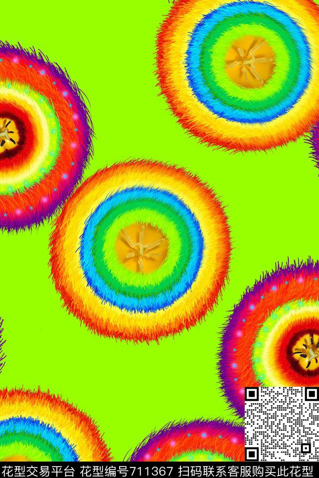 抽象手绘几何圆圈数码印花时尚潮流女装裙子彩色印花分形艺术艳丽印花数码印花华亿平台下载（图片编号: 711367） - 瓦栏（Walan）