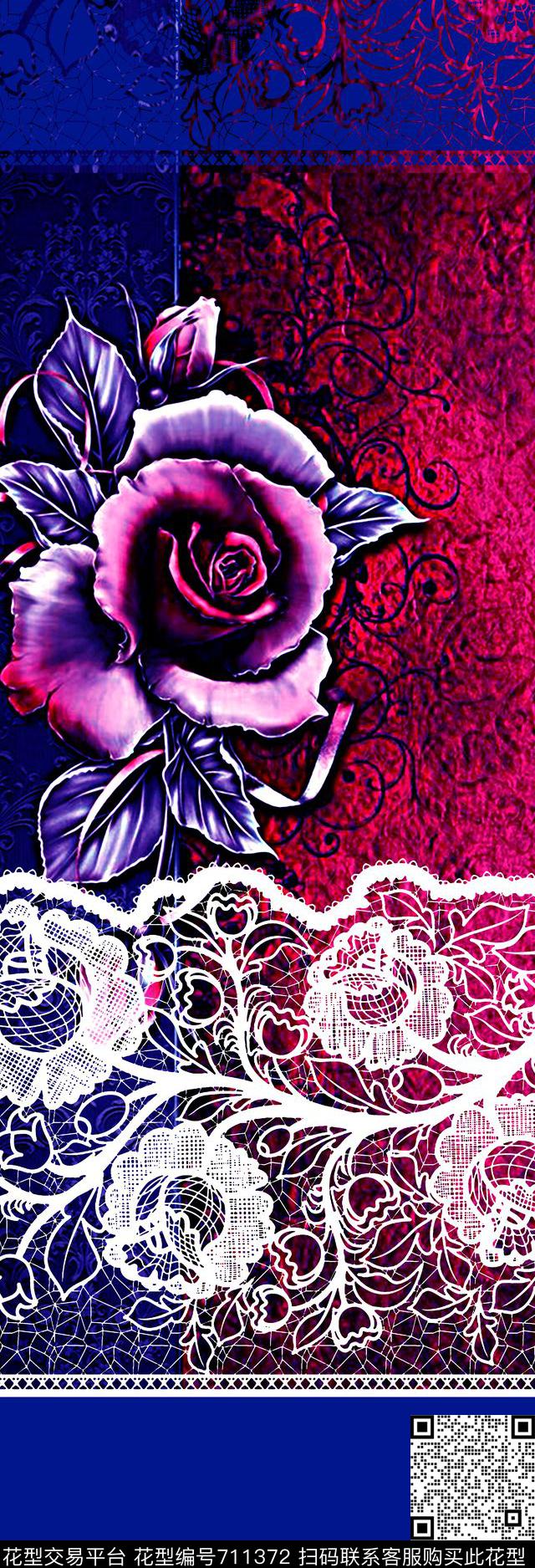 抽象手绘分形艺术玫瑰花数码印花时尚潮流大牌女装裙子丝巾印花蕾丝几何渐变纹理印花数码印花华亿平台下载（图片编号: 711372） - 瓦栏（Walan）