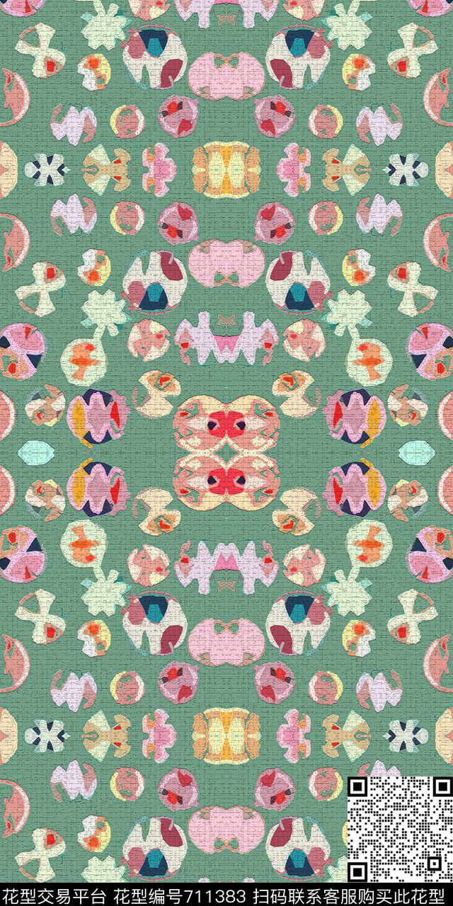 圆圈组合圆圈与波点趣味图案数码印花华亿平台下载（图片编号: 711383） - 瓦栏（Walan）