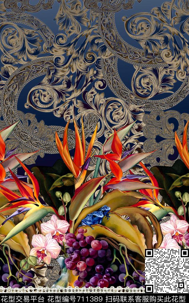 休闲风卷草花卉数码印花华亿平台下载（图片编号: 711389） - 瓦栏（Walan）