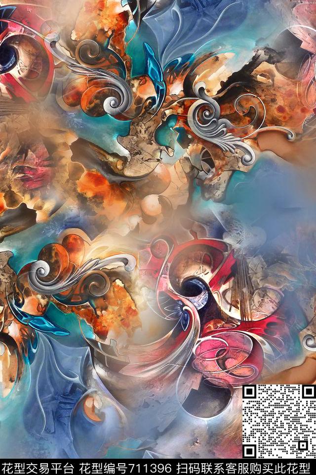 抽象肌理油画数码印花华亿平台下载（图片编号: 711396） - 瓦栏（Walan）