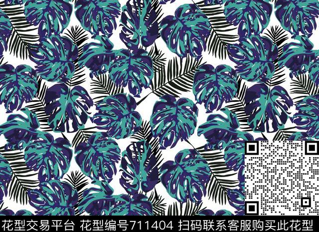 龟背叶水彩植物传统印花华亿平台下载（图片编号: 711404） - 瓦栏（Walan）