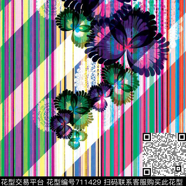 乱花曼陀罗牵牛花数码印花华亿平台下载（图片编号: 711429） - 瓦栏（Walan）