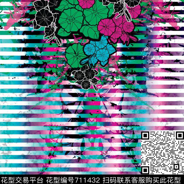 乱花曼陀罗牵牛花数码印花华亿平台下载（图片编号: 711432） - 瓦栏（Walan）