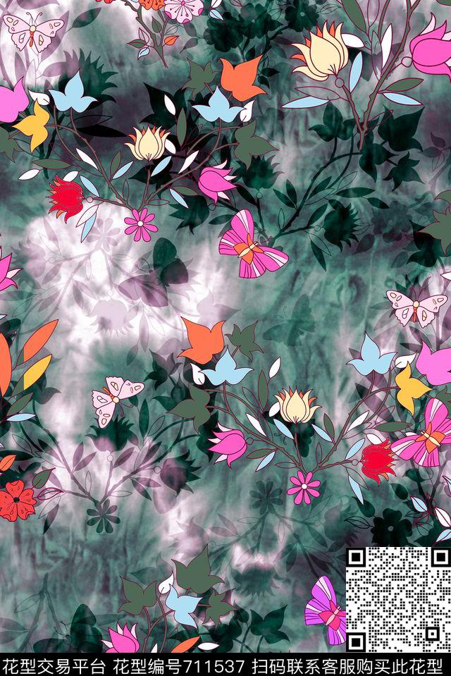 零点--女装小碎花香云纱数码印花华亿平台下载（图片编号: 711537） - 瓦栏（Walan）