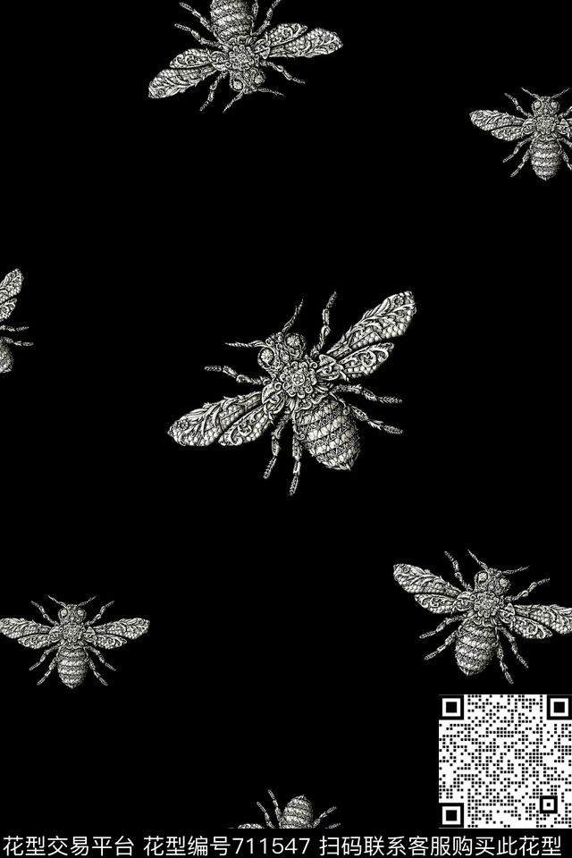 蜜蜂昆虫男装T恤数码印花华亿平台下载（图片编号: 711547） - 瓦栏（Walan）