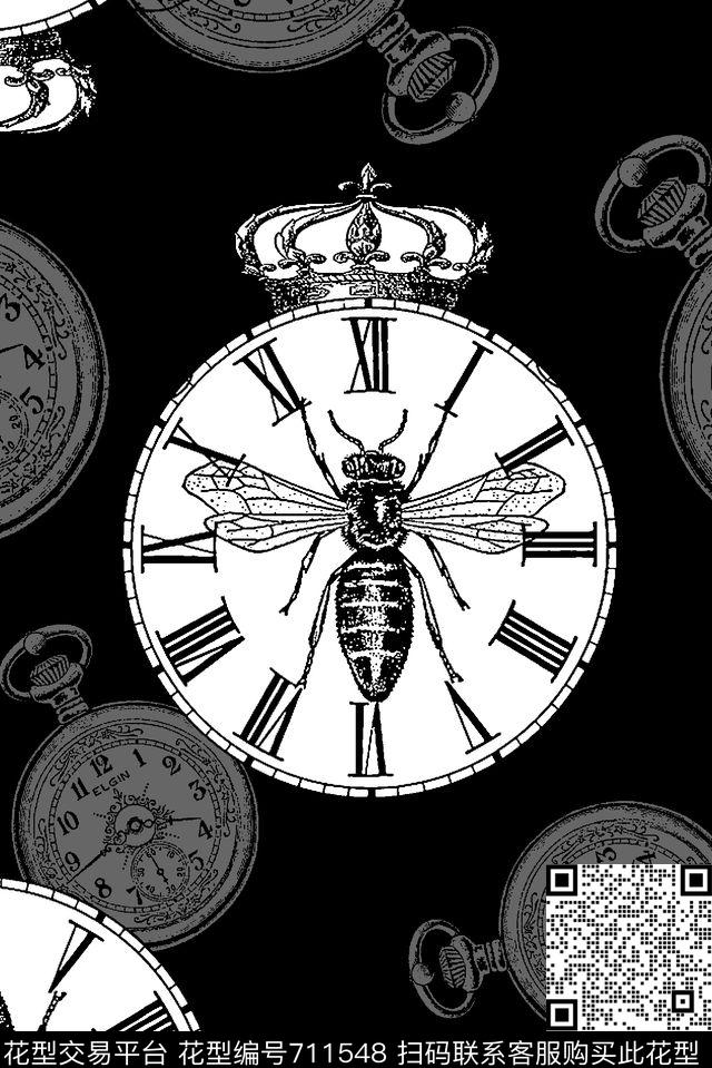 表盘蜜蜂男装T恤传统印花华亿平台下载（图片编号: 711548） - 瓦栏（Walan）