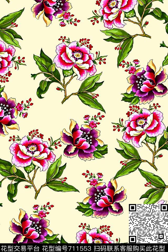 抽象手绘满版花卉最新高清数码水彩花卉时尚潮流大牌欧美风女装花卉数码印花华亿平台下载（图片编号: 711553） - 瓦栏（Walan）