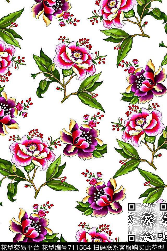 抽象手绘满版花卉最新高清数码水彩花卉时尚潮流大牌欧美风女装花卉数码印花华亿平台下载（图片编号: 711554） - 瓦栏（Walan）