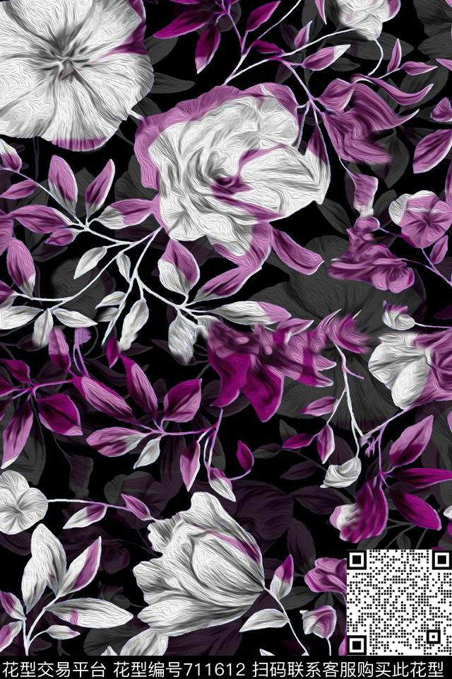 花朵花卉水彩数码印花华亿平台下载（图片编号: 711612） - 瓦栏（Walan）
