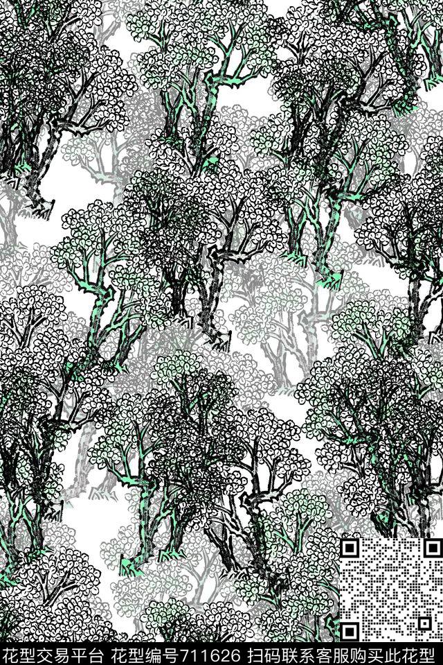 小碎花黑白男装数码印花华亿平台下载（图片编号: 711626） - 瓦栏（Walan）