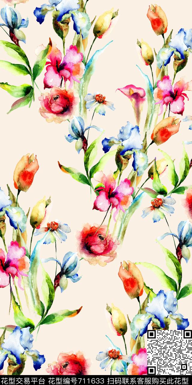 乱花花朵花卉数码印花华亿平台下载（图片编号: 711633） - 瓦栏（Walan）