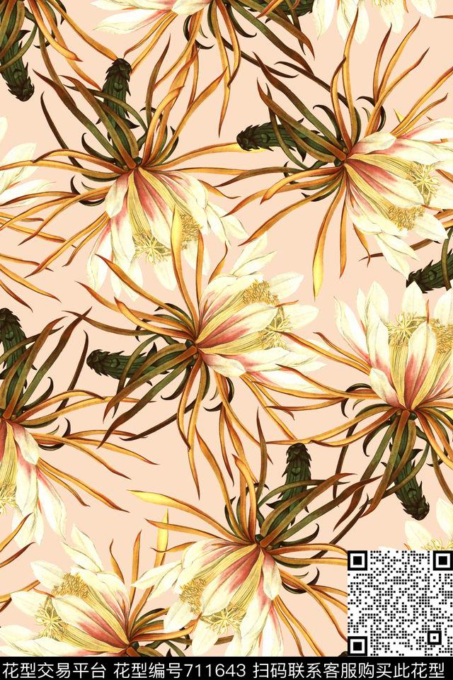 满版花卉花朵写实昙花数码印花华亿平台下载（图片编号: 711643） - 瓦栏（Walan）