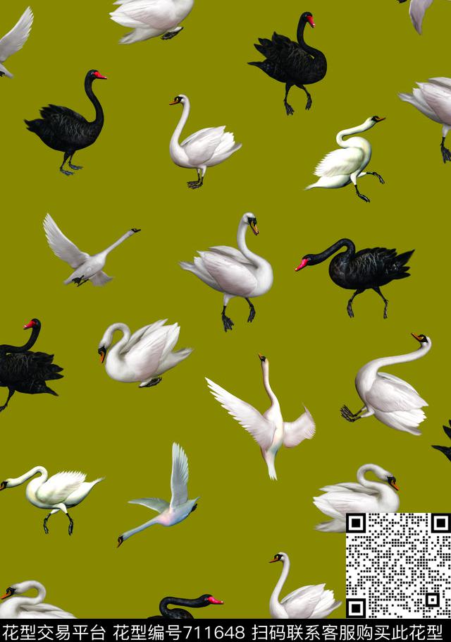 天鹅鸟飞鸟数码印花华亿平台下载（图片编号: 711648） - 瓦栏（Walan）