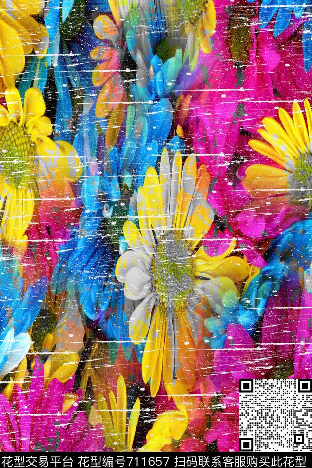 菊花花朵花卉数码印花华亿平台下载（图片编号: 711657） - 瓦栏（Walan）