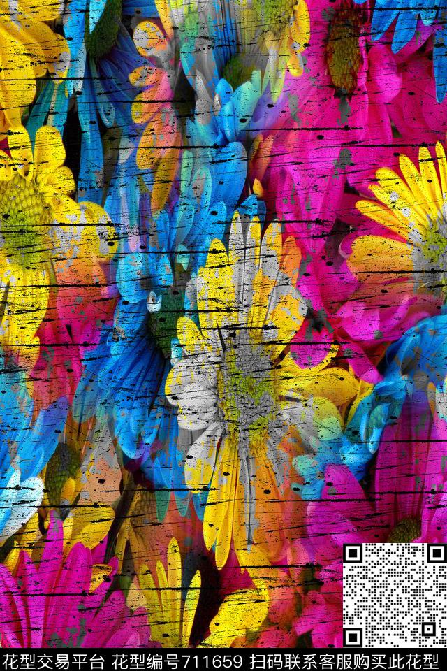 菊花花朵花卉数码印花华亿平台下载（图片编号: 711659） - 瓦栏（Walan）