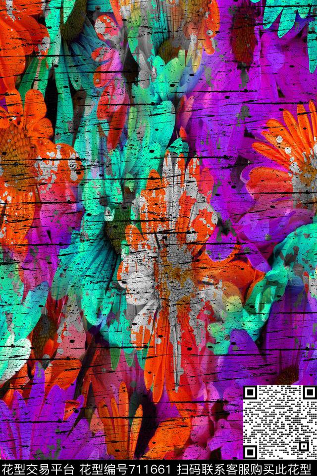 菊花花朵花卉数码印花华亿平台下载（图片编号: 711661） - 瓦栏（Walan）