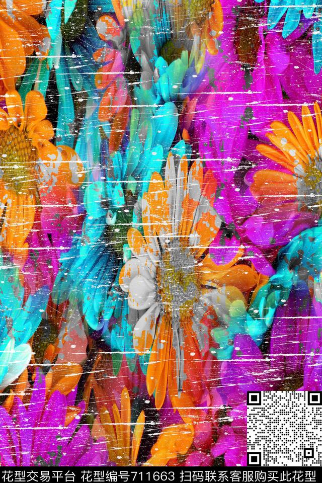 菊花花朵花卉数码印花华亿平台下载（图片编号: 711663） - 瓦栏（Walan）