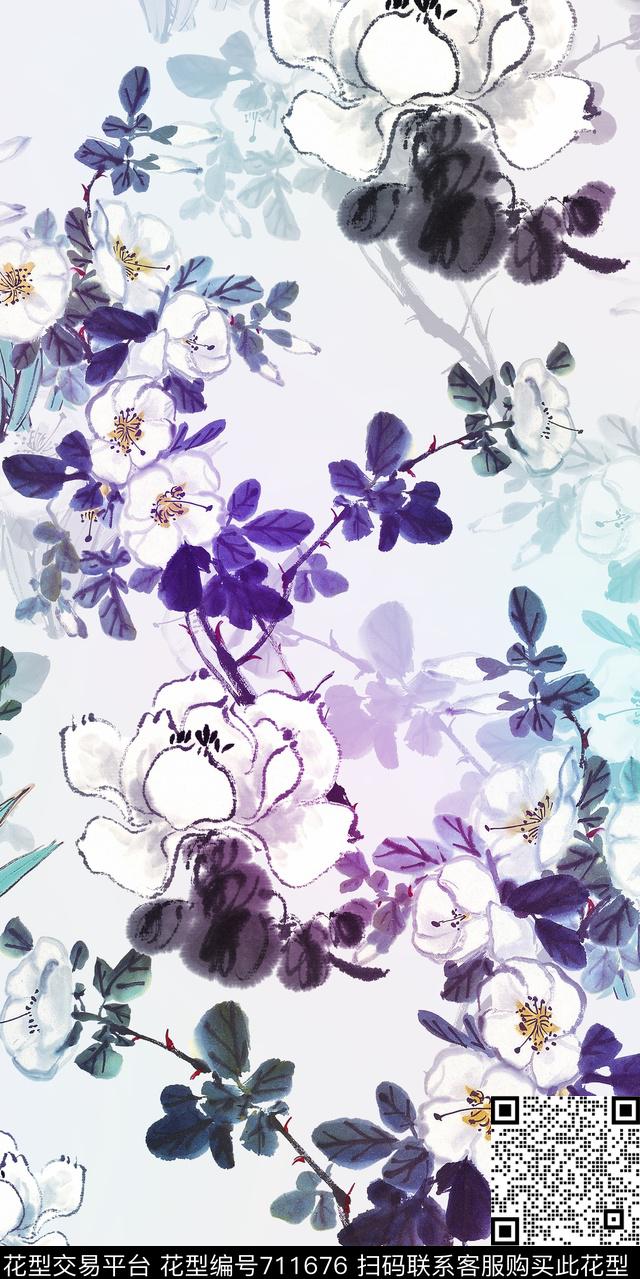 兰花花朵大花数码印花华亿平台下载（图片编号: 711676） - 瓦栏（Walan）