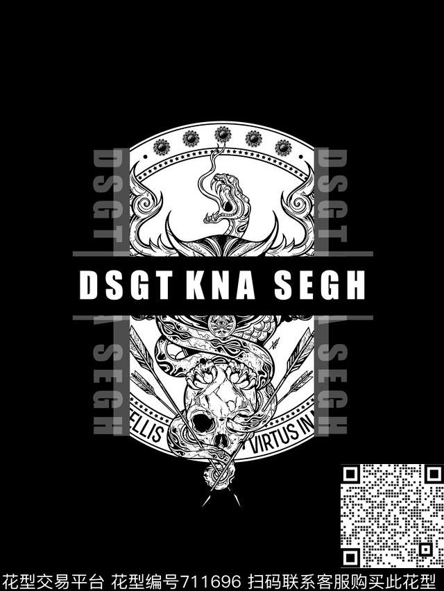 抽象骷髅头蛇男装T恤数码印花华亿平台下载（图片编号: 711696） - 瓦栏（Walan）