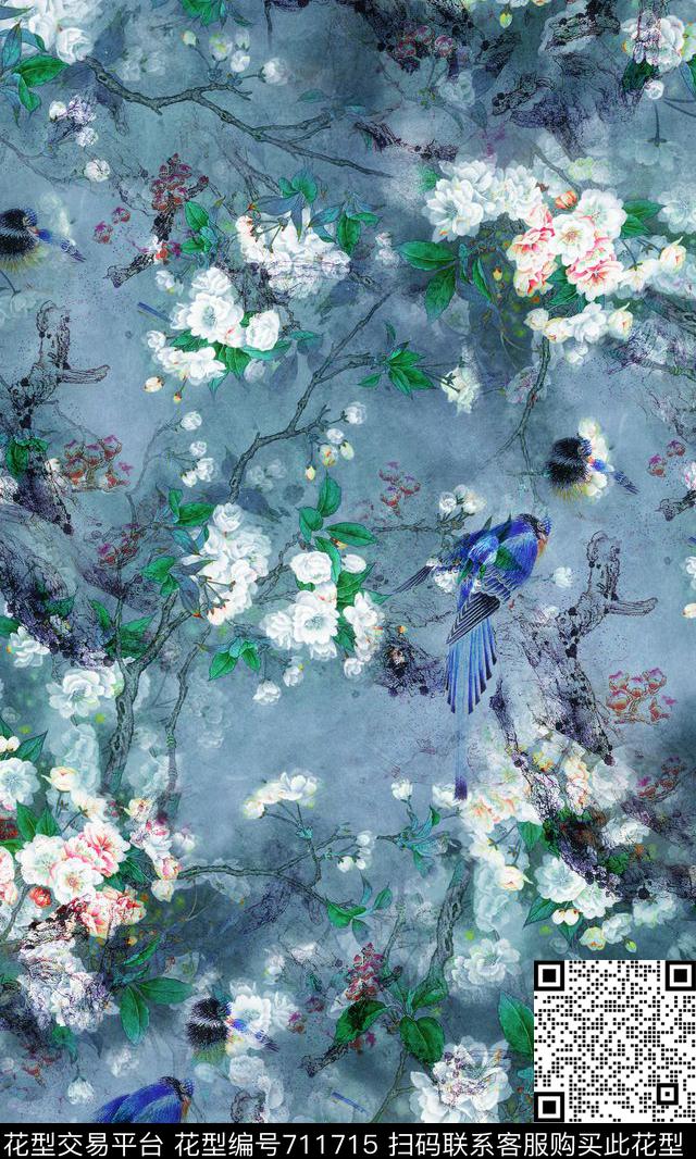 小碎花大花花卉数码印花华亿平台下载（图片编号: 711715） - 瓦栏（Walan）