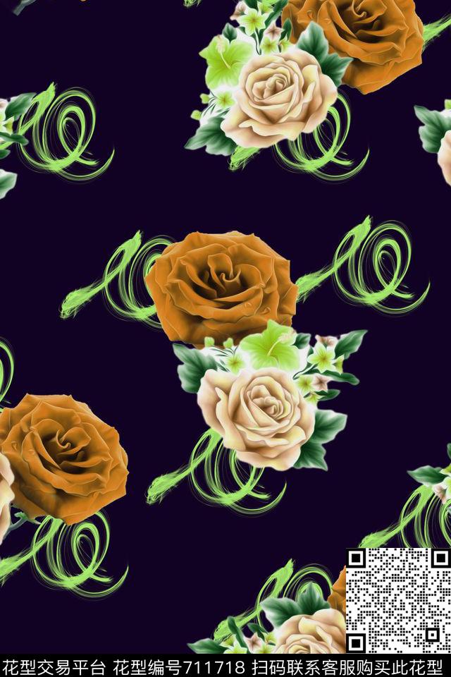 大花花朵花卉数码印花华亿平台下载（图片编号: 711718） - 瓦栏（Walan）