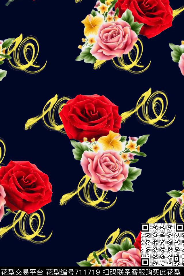 大花花朵花卉数码印花华亿平台下载（图片编号: 711719） - 瓦栏（Walan）