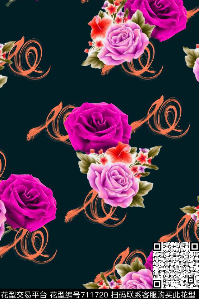 大花花朵花卉数码印花华亿平台下载（图片编号: 711720） - 瓦栏（Walan）