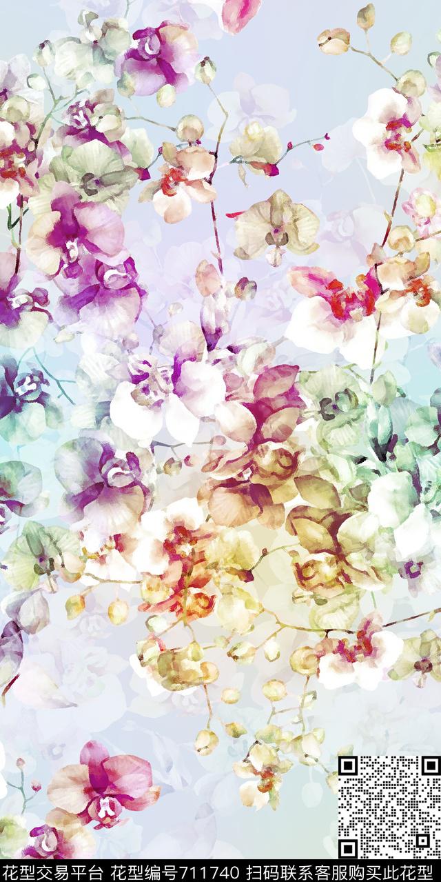 桃花花朵小碎花数码印花华亿平台下载（图片编号: 711740） - 瓦栏（Walan）