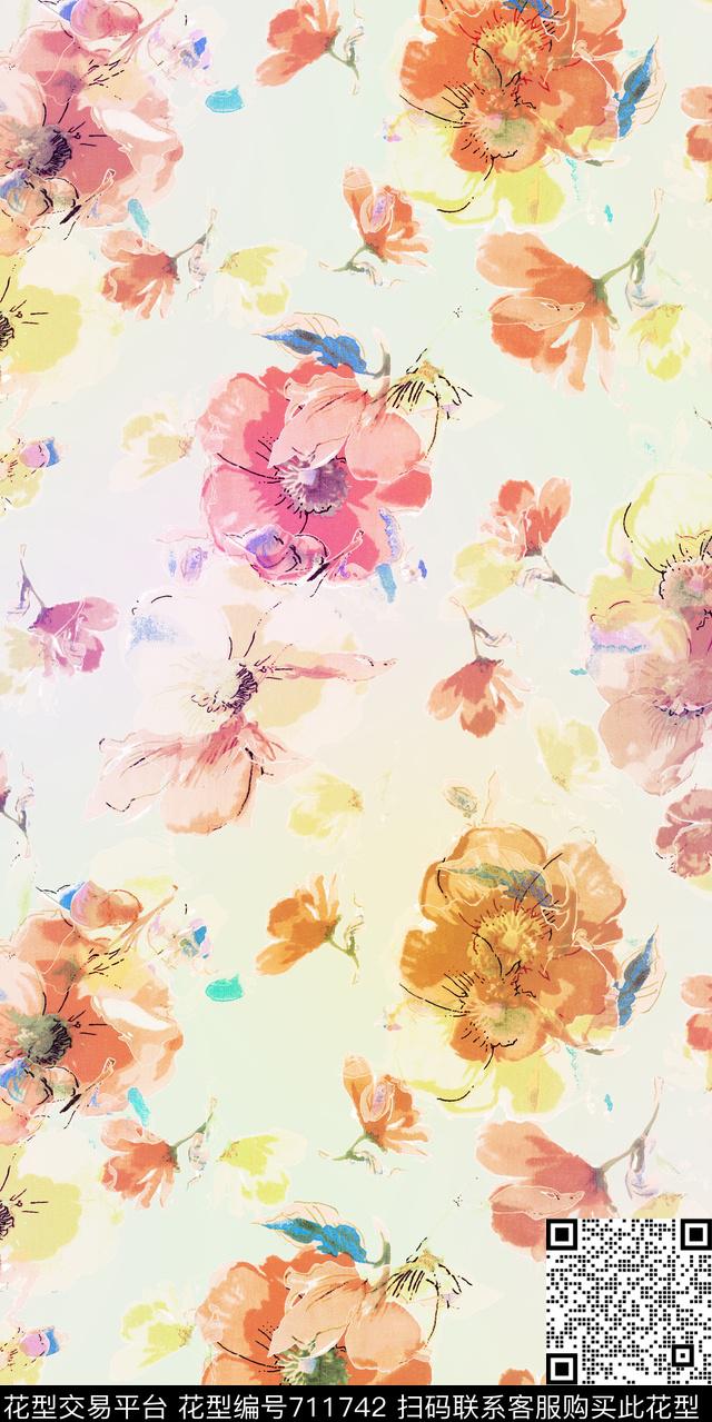 小碎花大花花朵数码印花华亿平台下载（图片编号: 711742） - 瓦栏（Walan）