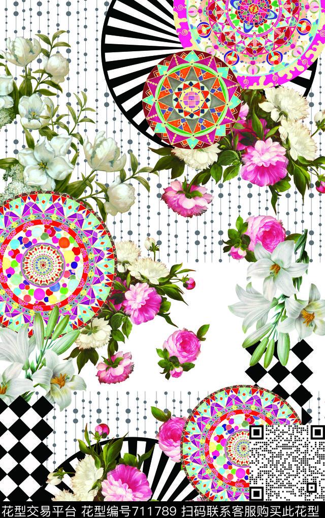 东南亚图腾几何数码印花华亿平台下载（图片编号: 711789） - 瓦栏（Walan）