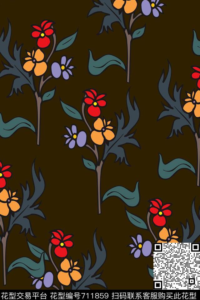 抽象手绘花卉印花潮流男装夹克外套印花欧美复古印花传统印花华亿平台下载（图片编号: 711859） - 瓦栏（Walan）