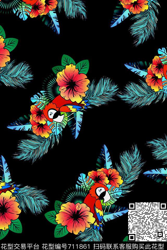 抽象手绘花卉印花潮流男装夹克外套印花欧美复古印花数码印花华亿平台下载（图片编号: 711861） - 瓦栏（Walan）