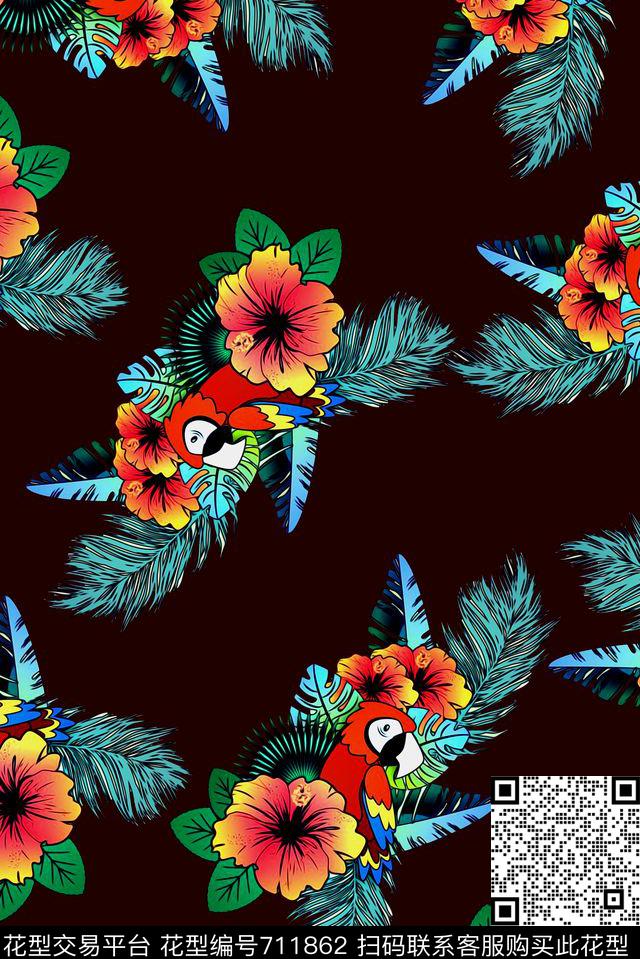 抽象手绘花卉印花潮流男装夹克外套印花欧美复古印花数码印花华亿平台下载（图片编号: 711862） - 瓦栏（Walan）