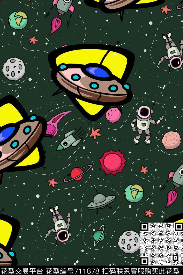 航天元素卡通婴童太空传统印花华亿平台下载（图片编号: 711878） - 瓦栏（Walan）
