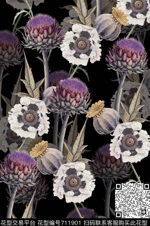 绣球花罂粟花花朵数码印花华亿平台下载（图片编号: 711901） - 瓦栏（Walan）
